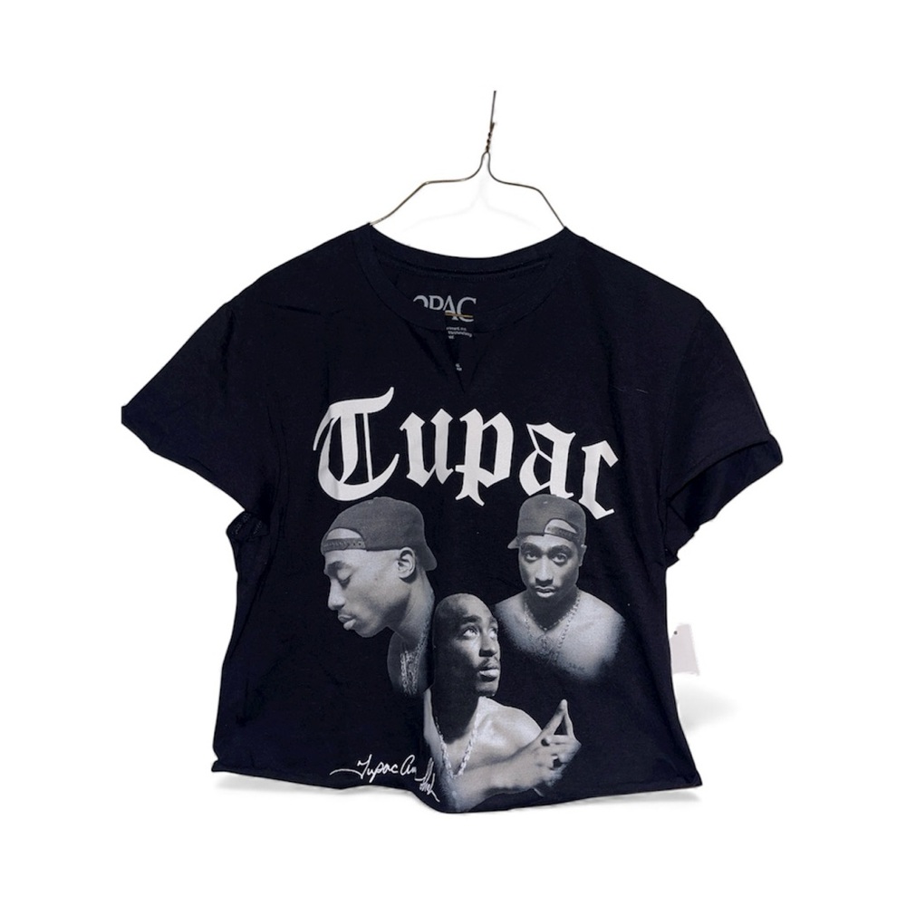 Black Tupac Cropped Graphic T-Shirt